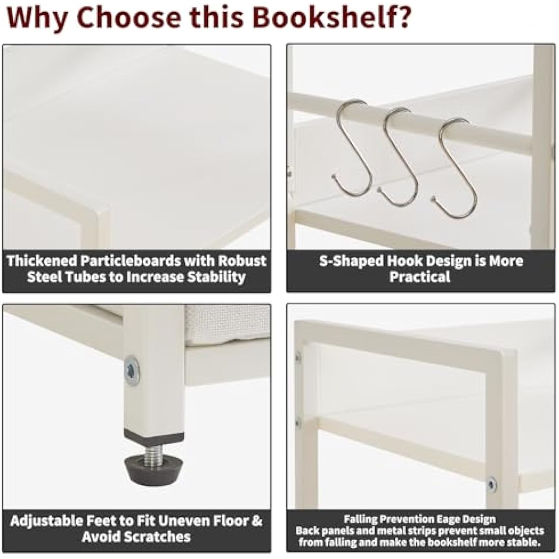 Aibiju Ladder Shelf, Bookshelf, 5 Tier Bookshelf with Drawer, Plant Stand, Living Room Bookcases for Living Room, Bedroom, Kitchen, Steel Frame,White YD-BC001W