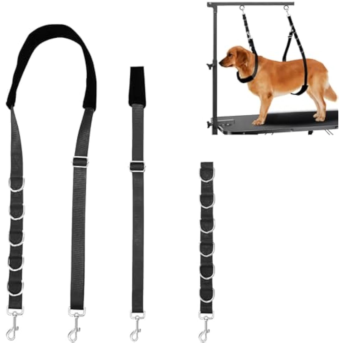 ASOCEA Dog Grooming Belly Strap Nylon Grooming Restraint Loop Noose Dog Grooming Extension Strap Adjustable Traction Leash with D-Rings for Small Medium Cats Dogs Grooming Bathing (Black)