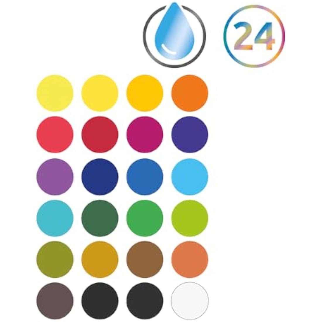 Derwent Watercolour Paint Pan 24 Set, Set of 24, Half Pan Size, Water-Soluble, Ideal for Painting, Professional Quality, Travel Size, 2306324