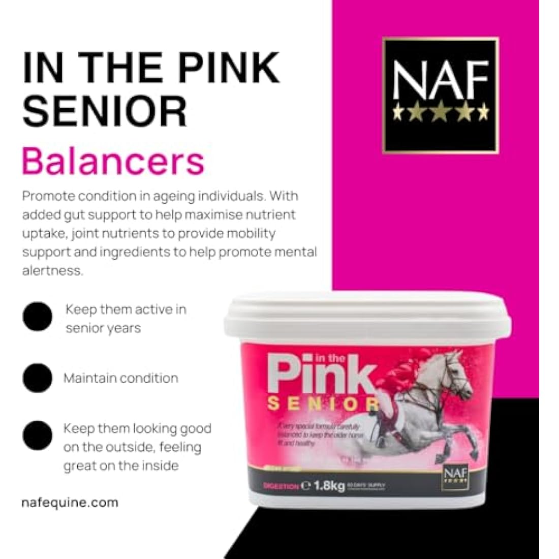 NAF In the Pink Senior 1.8kg – Advanced Daily Support for Older Horses – With Prebiotics, Antioxidants & Joint Care – Promotes Vitality, Digestive Health & Mobility