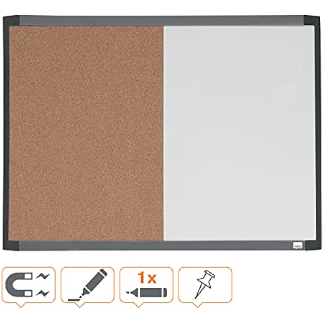 REXEL Small Magnetic Whiteboard & Cork Notice Board Combo, Assorted Two Tone Trim, Dry Wipe, Wall Mountable, Integrated Pen Clip, Home/Office, 585 x 430 mm, 1903784