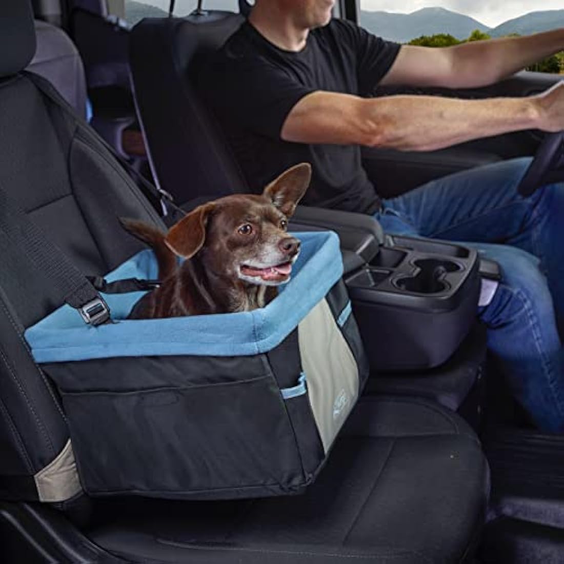 Kurgo Rover Car Booster Seat for Dogs, Quick & Secure Installation, Includes Seat Belt Tether, Fleece Lining, Black/Blue