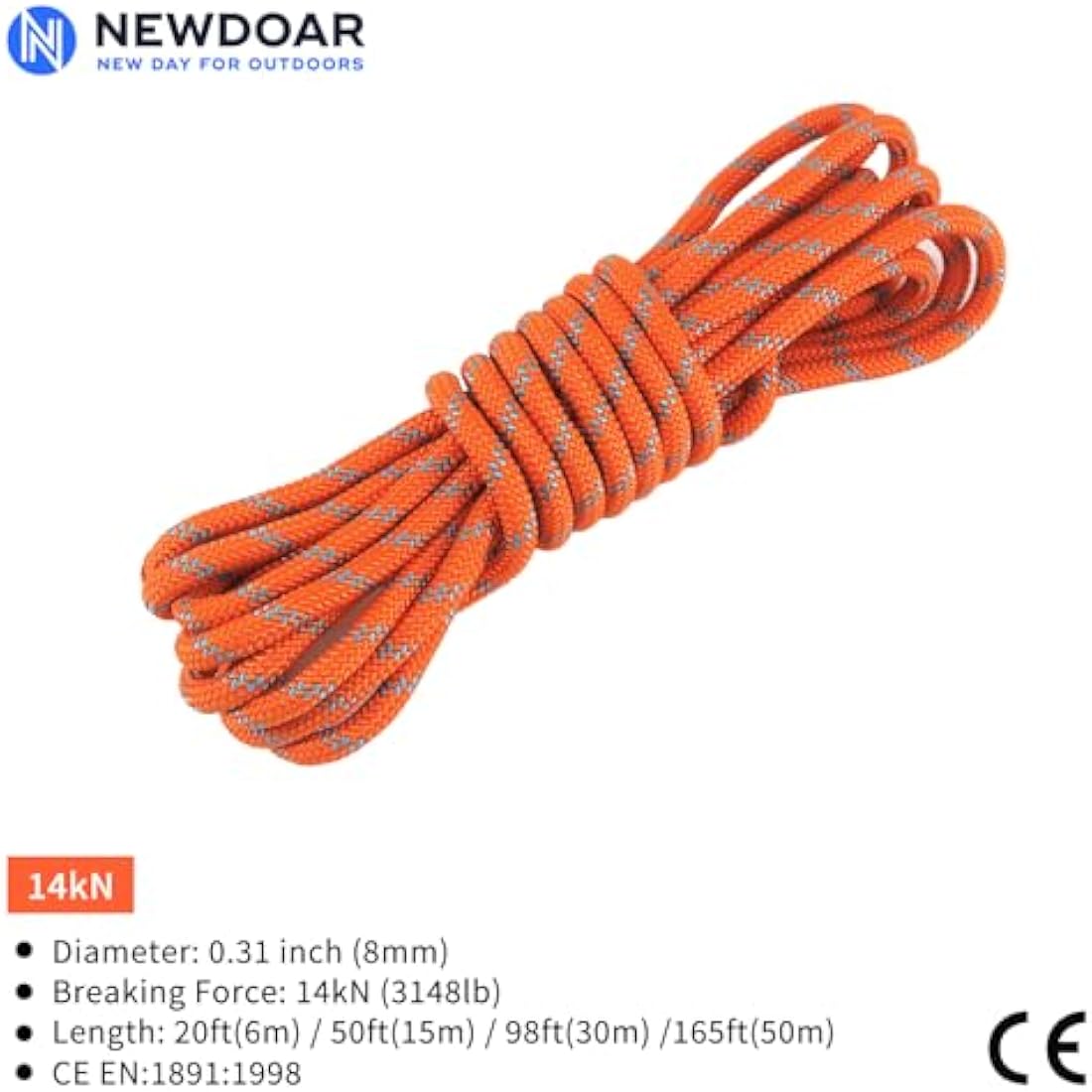 NewDoar Outdoor Rope 14KN/18KN 8mm/10mm High Strength Accessory Cord Rope Double Braid Multifunctional Cord for Camping, Hiking, Fishing, Hauling Loads, Hammocks,Tents