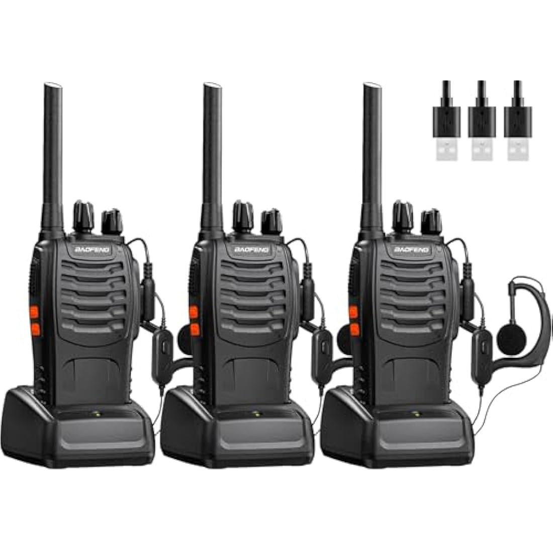 Walkie Talkies Long Range Rechargeable Walkie Talkie Set Portable Handheld 16Channels Two Way Radio with Earpiece,Build in LED Light for Adults Outdoor Jobs Travel Communication (3 pcs)