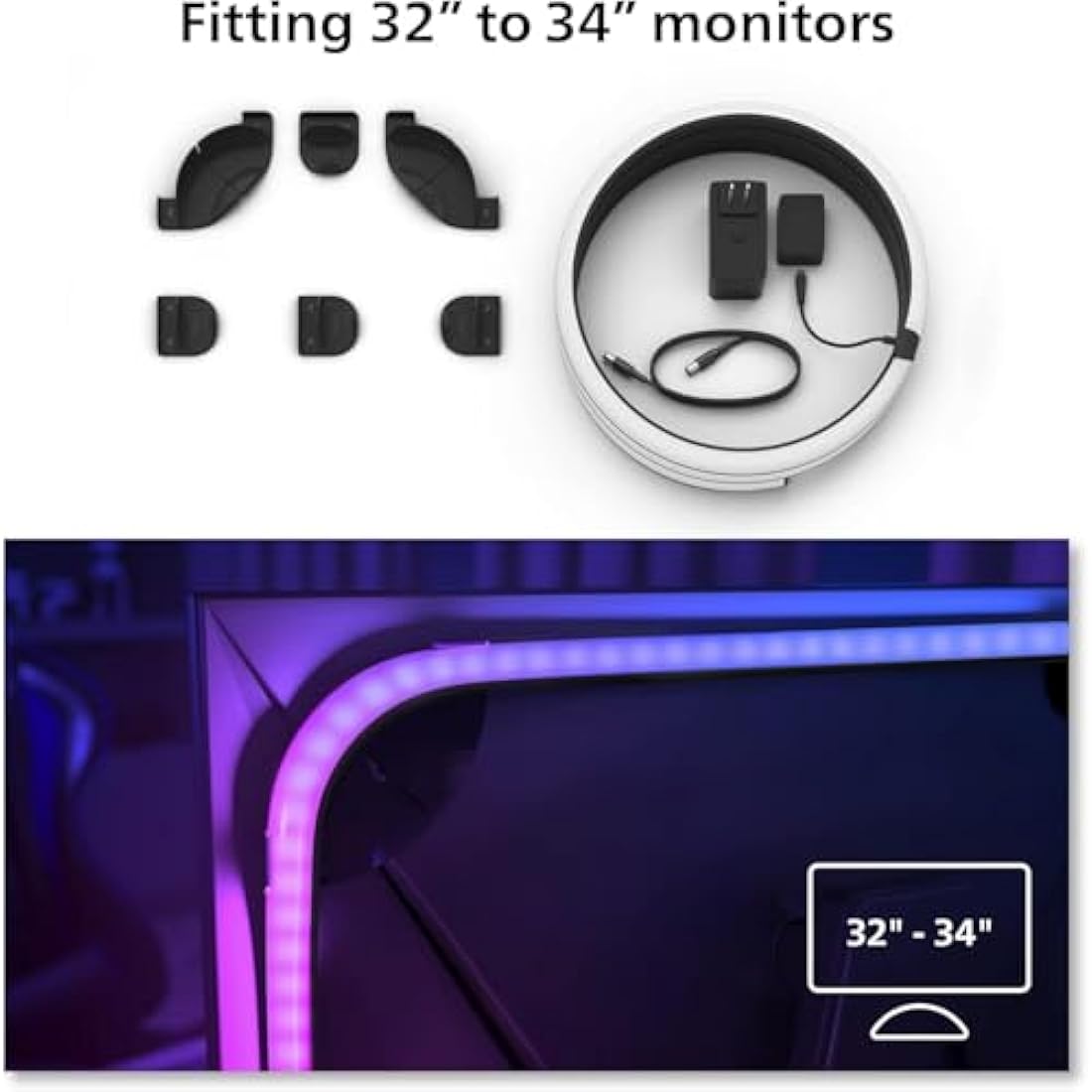 Philips Hue Play Gradient PC Lightstrip Starter Kit Including Hue Bridge [for 32-34 Inch Screens] LED Smart Lighting. Sync for Entertainment, Gaming and Media.