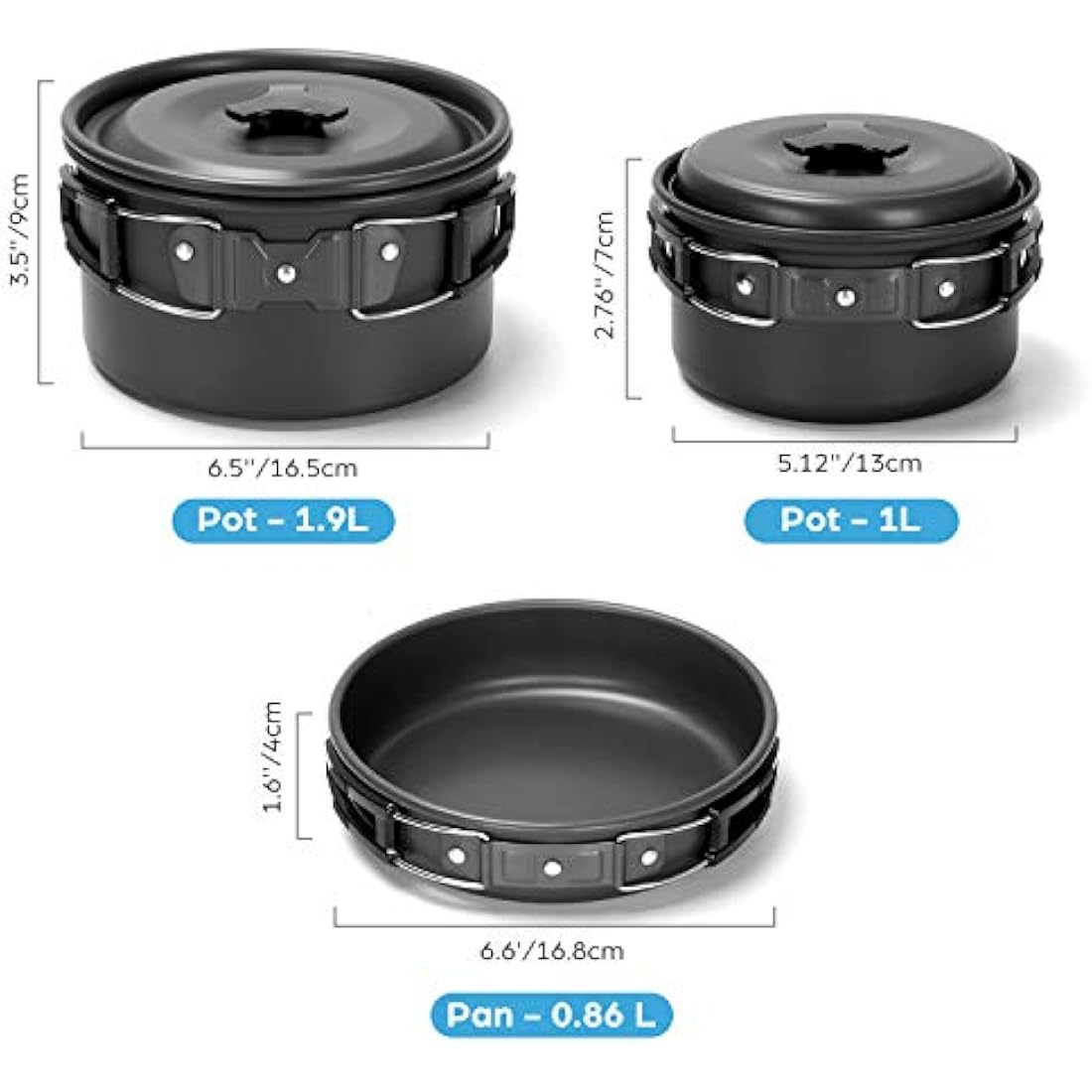 Odoland Camping Cookware Set with Pots and Frying Pan Cup Plates Folding Cutlery Gavette for 1-2 People Lightweight and Compact for Camping Trekking Picnic Hiking