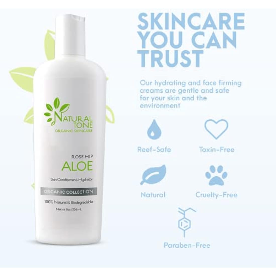 Natural Tone Organic Skincare Rosehip Aloe Lotion Skin Conditioner and Hydrator 236ml