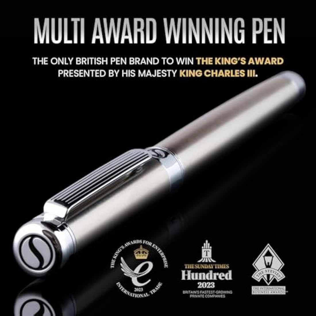Scriveiner Stainless Steel Fountain Pen - Stunning Luxury Pen with Steel Finish, Schmidt Nib (Medium), Best Pen Gift Set for Men & Women, Professional, Executive Office, Nice Designer Pens
