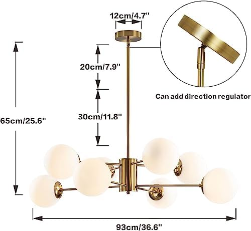 KCO Lighting 8-Light Glass Sputnik Chandelier Modern Gold Pendant Light Fixture Vintage Globe Ball Flush Mount Kitchen Island