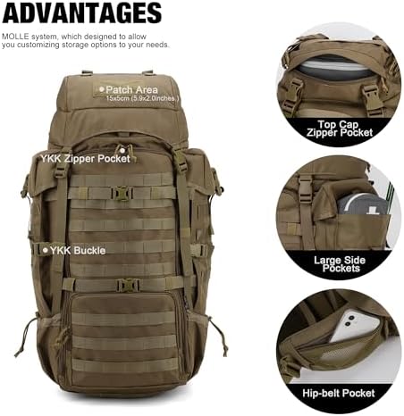 Mardingtop Tactical backpack Large Backpack Military Rucksack Hiking Backpack Camping Backpack Patrol Molle Pack with Rain Cover for Outdoor Trekking Mountaineering Hunting