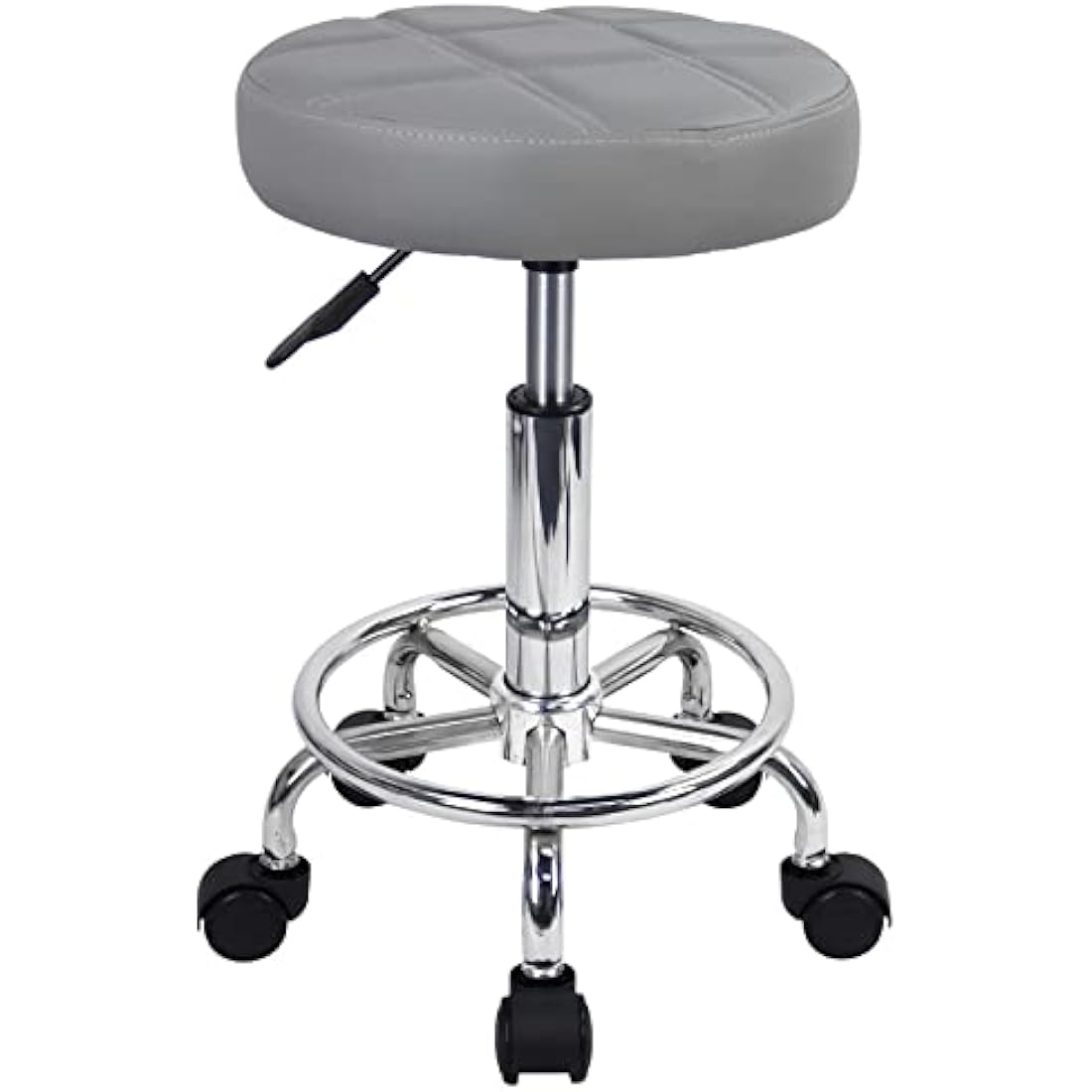 KKTONER Round Rolling Stool Chair PU Leather Height Adjustable Swivel Drafting Work SPA Shop Salon Stools with Wheels Office Chair Small (Gray)