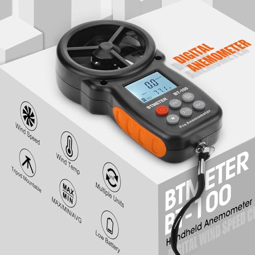 BTMETER BT-100 Digital Anemometer Handheld, Anemomters Wind Speed Meter for Measuring Wind Speed, Temperature and Wind Chill with Backlight and Max/Min/AVG for HVAC Shooting Drone