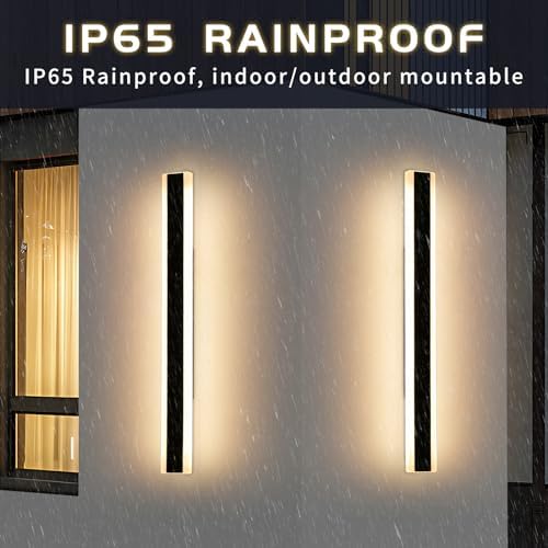 Mikeru Outdoor Light Modern 100cm, 2Pack Warm White Exterior Black Long Wall Light 3000K Contemporary Outdoor Wall Lights 35W Garden Wall Lights Mains Powered for Villa, Courtyard Doorway