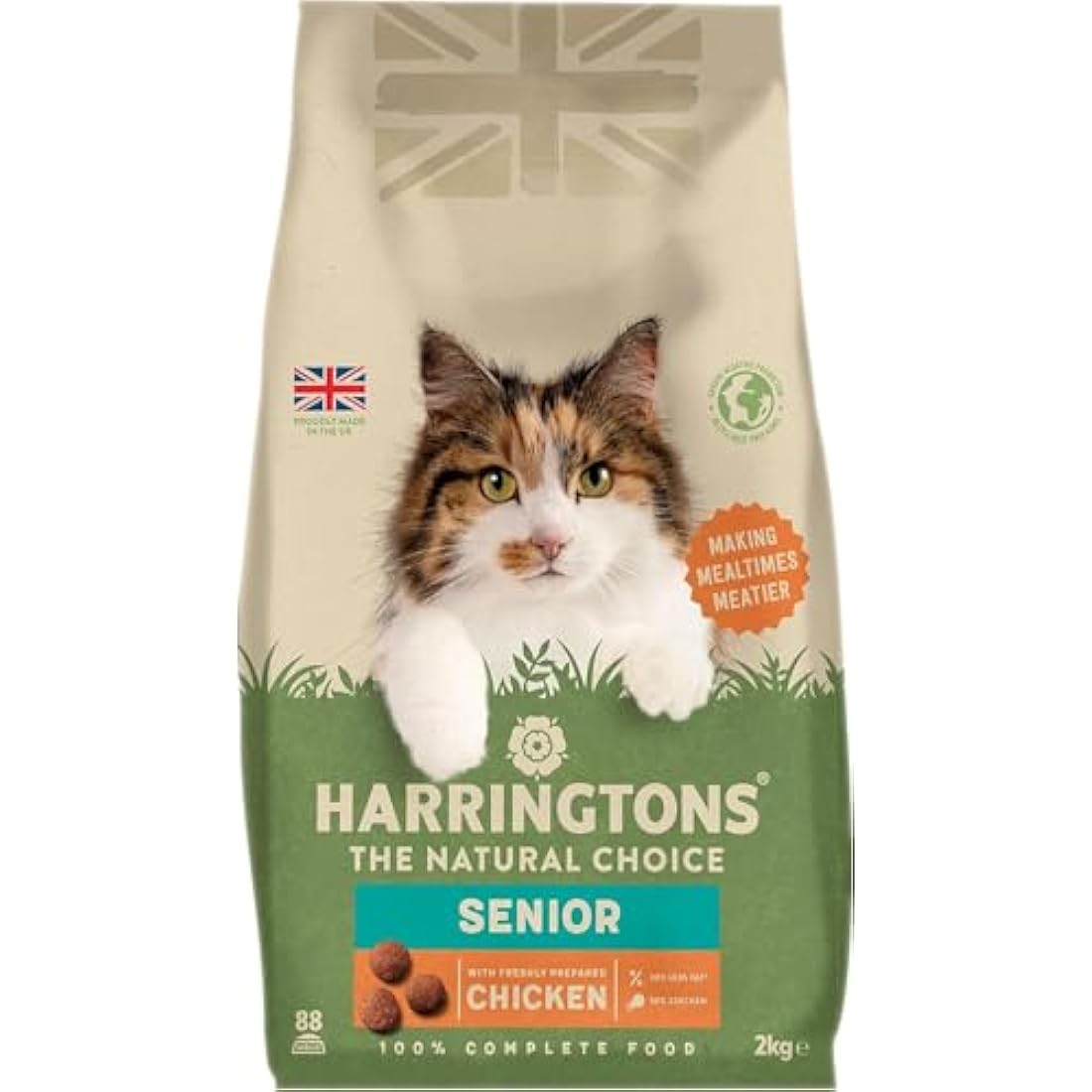 Harringtons Complete Senior Dry Cat Food Chicken 2kg (Pack of 4) - Tasty Natural Goodness