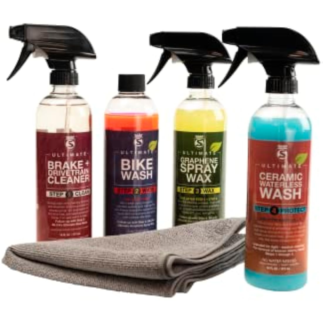 SILCA Bike SPA Collection | liquid performance cycle wash | degreaser, cleaner, Graphene infused wax, and SiO2 ceramic waterless bike wash | 4 part cleaning biodegradable liquid | bicycle cleaner