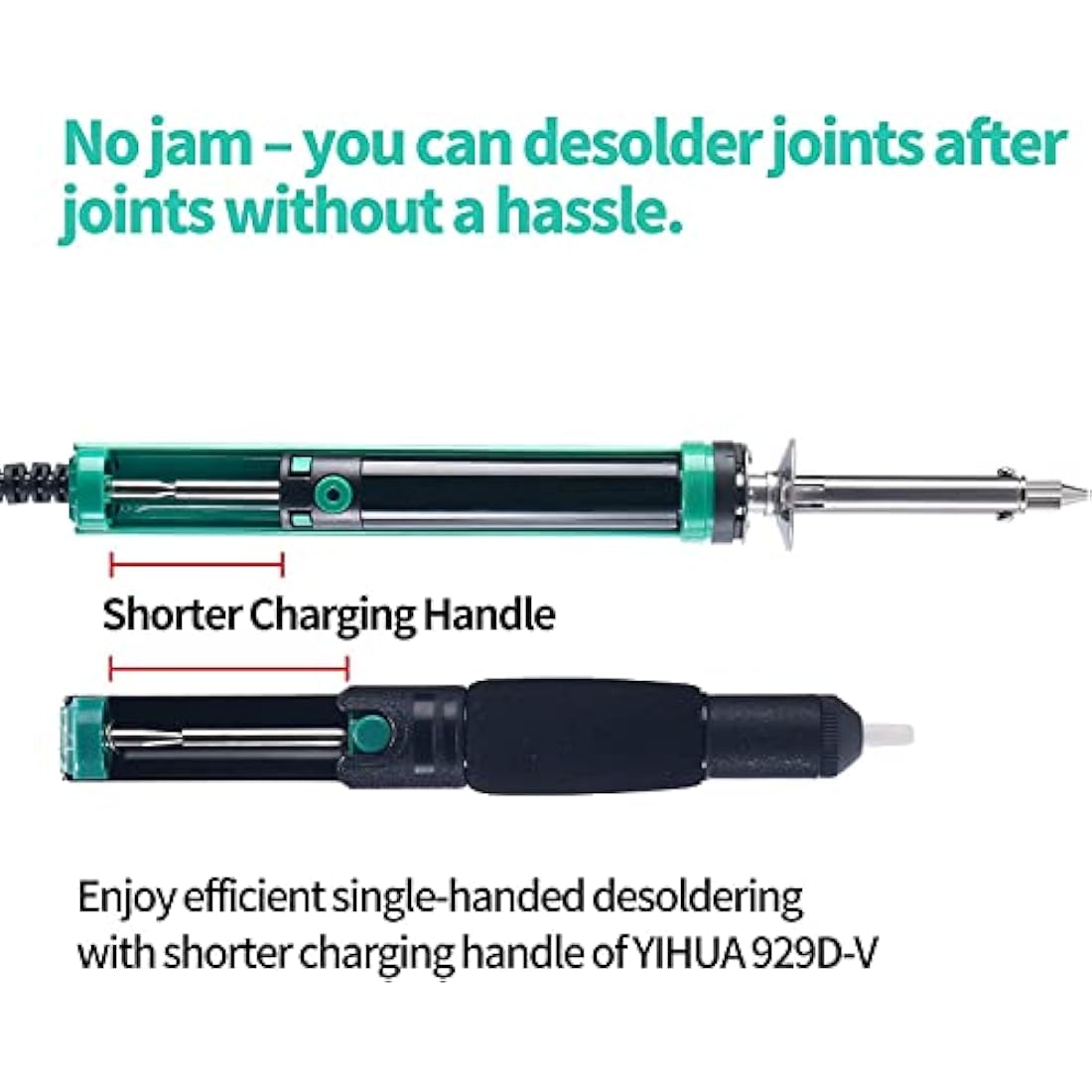 YIHUA 929D-V Electric Vacuum Desoldering Iron Soldering Iron Kit Solder Sucker Desoldering Pump with Shorter Charging Handle and Desoldering Nozzles 1.0mm 1.2mm for Through-Hole Desoldering(UK Plug)