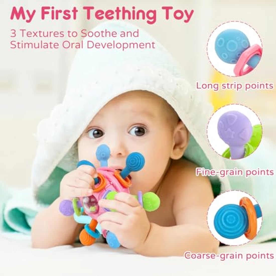 Baby Toys 0-6 Months Sensory Montessori Toys for Babies 6-12 Months Baby Rattle Teether Toy Shaker Grab Spin Newborn Toy Gift for 8 9 Month Babies Toddler Boys Girls Christmas(Pink)