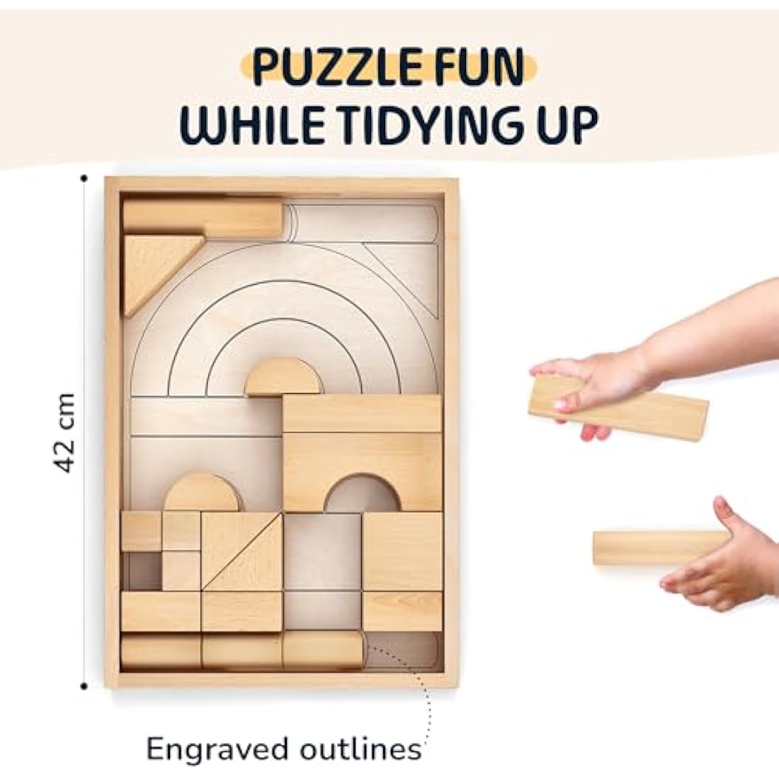 Merle Toys® Premium Wooden Building Blocks for Kids – Large Wooden Blocks for Creative Play, Plain Wooden Blocks for Kids, Rounded Edges for Safe Play, 100% FSC-Certified Wood, Ages 2+, 30-Piece Set