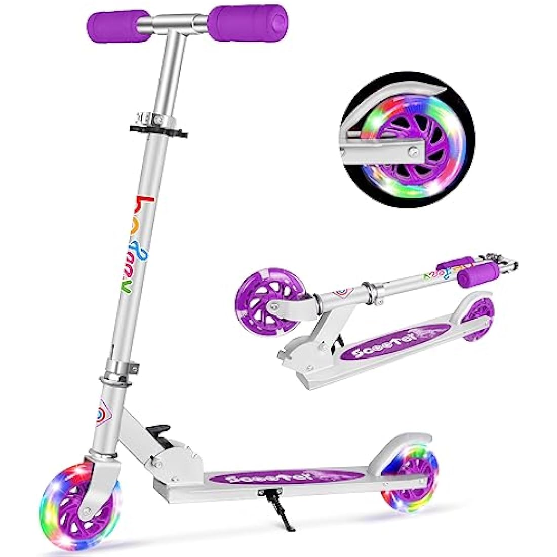 BELEEV V1 Scooter for Kids, 2 Wheels Folding Kick Scooter for Children Girl and Boys, 3 Adjustable Height, Flashing Light up Wheels, Lightweight Scooter with Sturdy Frame, Kickstand, Age 3-12