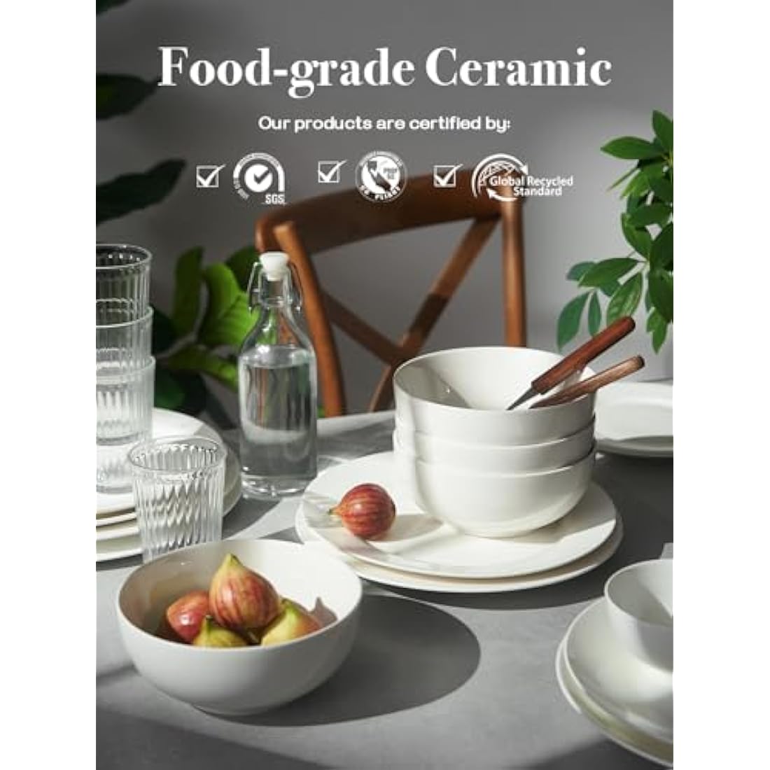 DOWAN Bowl Sets of 4, 1150ml Large Soup Bowls, Porcelain Deep Bowls for Ramen, Pasta, Salad, Mixed Fruit, Cereal, Microwave and Dishwasher Safe for Kitchen, Ø 17.8 cm