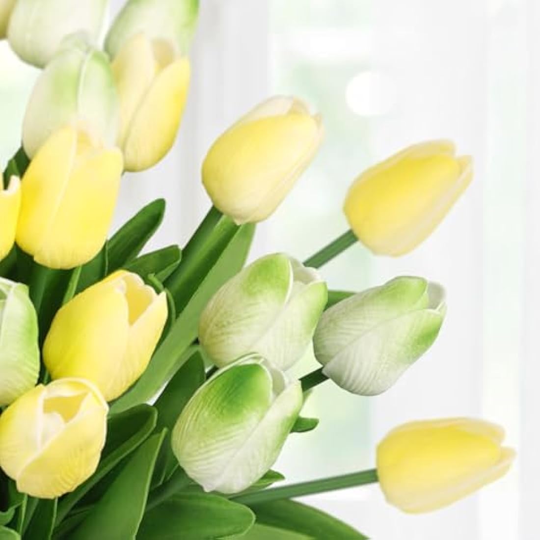 N&T NIETING Artificial Tulips Flowers, 12Pcs Fake Tulip Real Touch Latex Faux Tulips Flowers Bouquet for Wedding Floral Arrangements Mother's Day Home Easte Decoration(Mix Green)