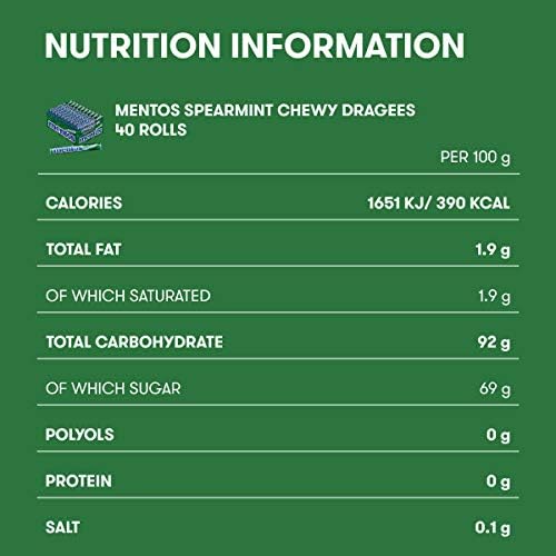 Mentos Spearmint Soft Mints, Refreshing Chewy Sweets With Natural Colours, Suitable for Vegetarians - 40 Rolls