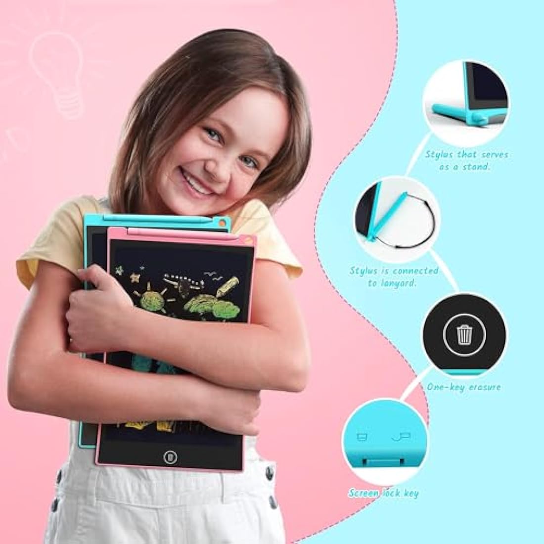 TECJOE 2 Pack LCD Writing Tablet, 10 Inch Colorful Doodle Board for Kids, Electronic Drawing Tablet Drawing Pads,Kids Travel Games Activity for Learning,Gifts for 3–6-Year-Old (Blue and Pink)