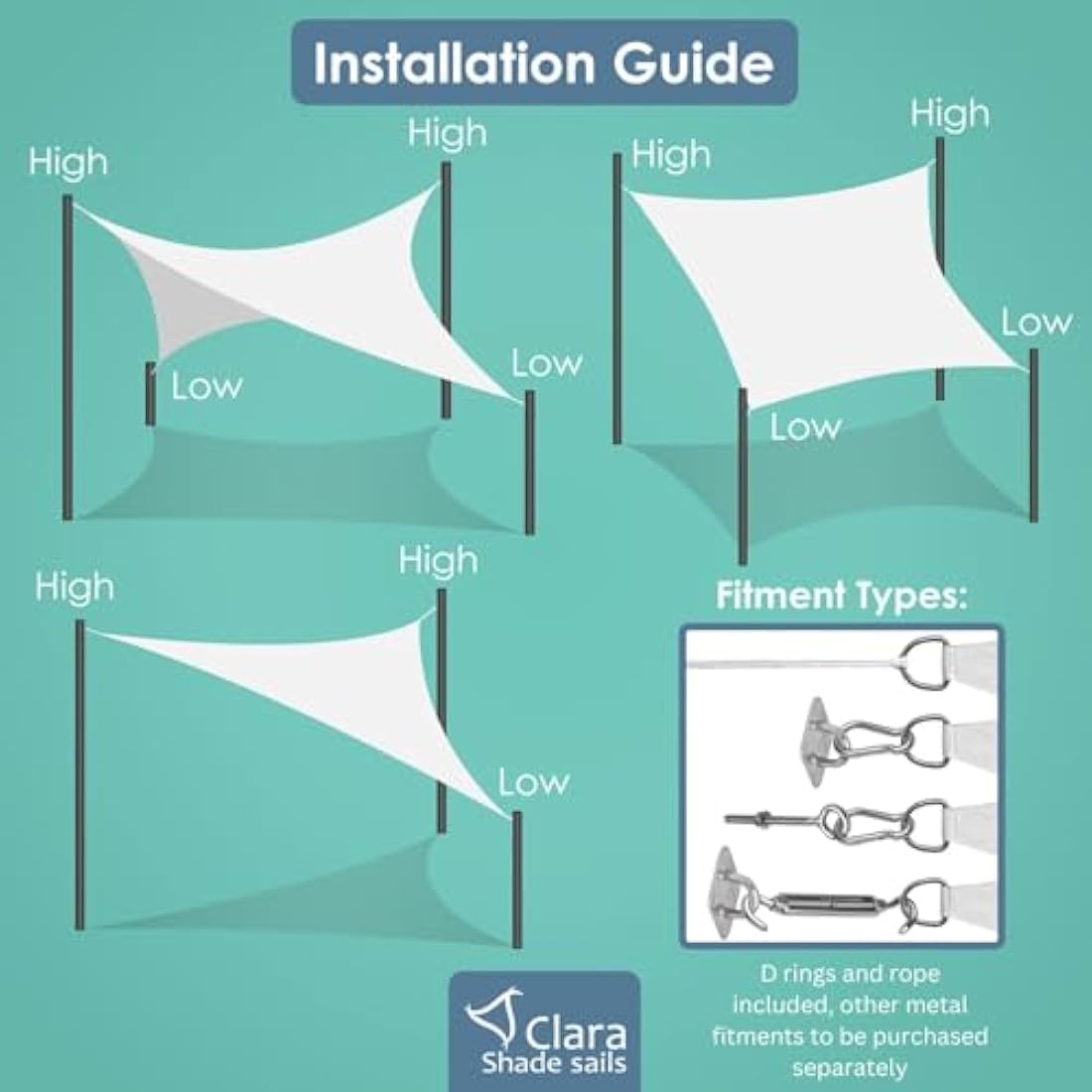 Clara Shade Sails - White Rectangle 4x5m Sun Shade Sail, Conservatory Sail Shades, Pergola Canopy, Garden Sail Canopy Waterproof, Patio Gazebo, Garden Tent, Outdoor Sun Sail Shade, Garden Awning