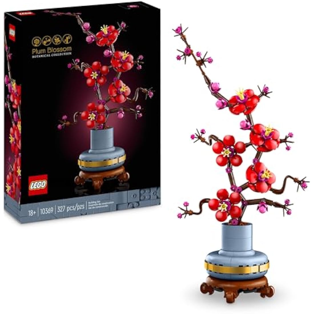 LEGO Botanicals Plum Blossom Set For Adults - Artificial Flowers for Indoor - Gifts for Mothers - Home Office Decor Display Piece incl. a Buildable Flowerpot - Botanical Collection - 10369