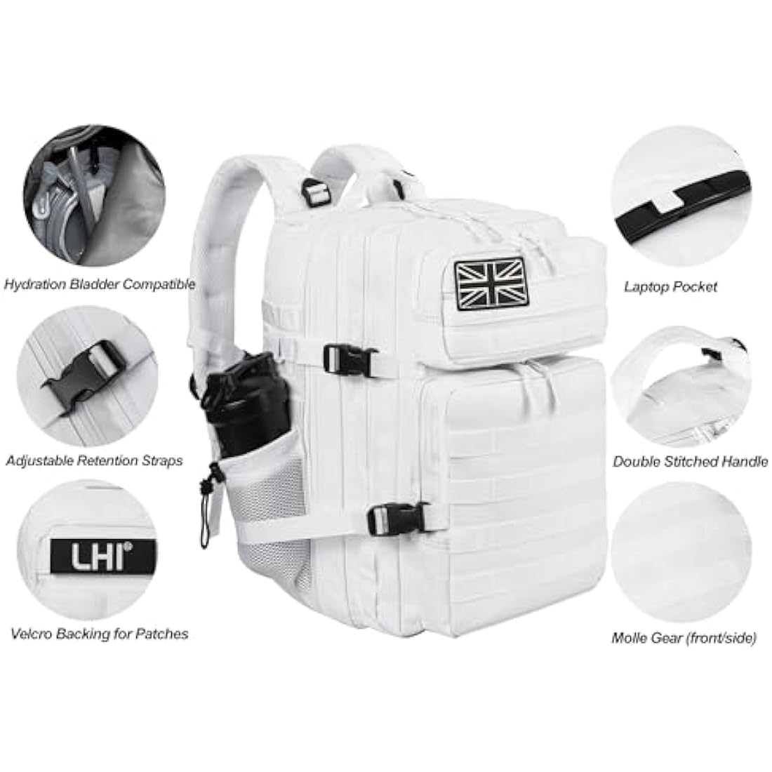 LHI Military Tactical Backpack for Men and Women 45L Large waterproof Rucksack for School, Hiking, Trekking, Hunting