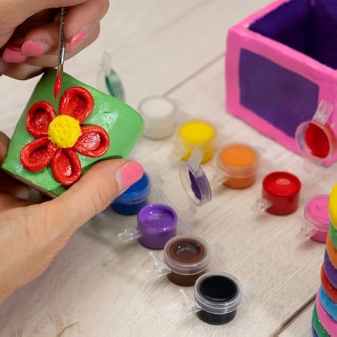 Galt First Pottery - Fun Arts and Crafts Kit for Kids - Childrens Air Dry Clay Painting and Pottery Set for Girls and Boys with Ceramic Paints,Mini Rolling Pin,Paintbrush and Guide - Ages 6 Years Plus