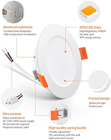 Tomosu LED Downlights for Ceiling Warm White 2700K 5W 450LM, AC 220-240V, Cut Φ75-90mm, 24mm Ultra Slim LED Recessed Ceiling Lights, IP44 Spotlights for Bathroom, 20 Pack