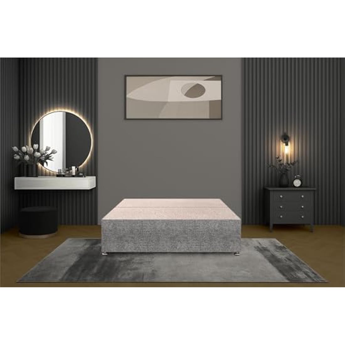 Bed Centre Tweed Grey Flexby Divan Bed Base – Upholstered Platform Frame | King (5FT) | Optional Headboard & Storage Drawers | Strong Timber Frame | UK Made