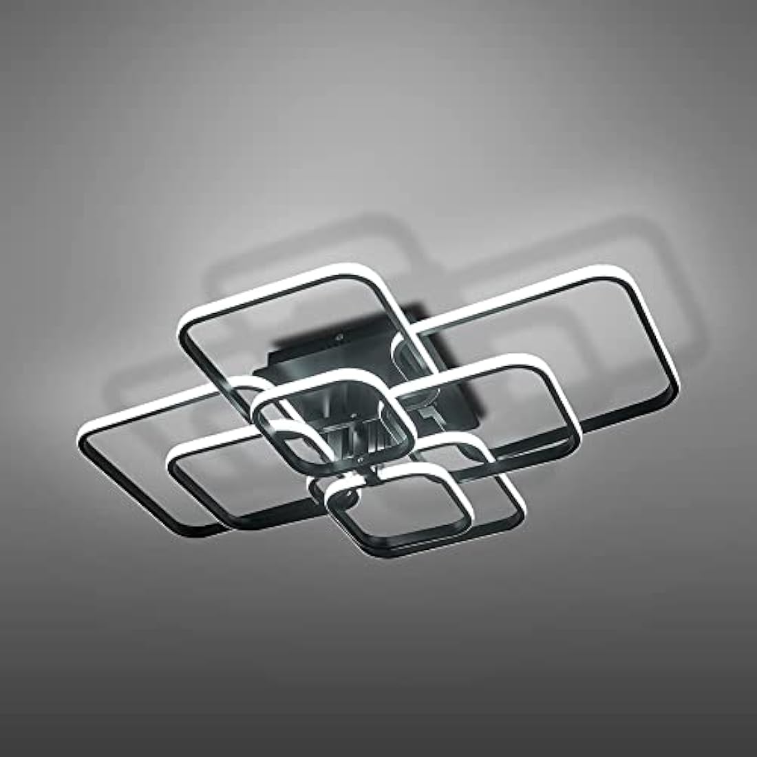 XEMQENER Modern LED Ceiling Light with 8 Squares, 152W Flush Mount Pendant Light, Black Acrylic Chandelier for Living Room Bedroom Dining Room, Cool White, 6000K