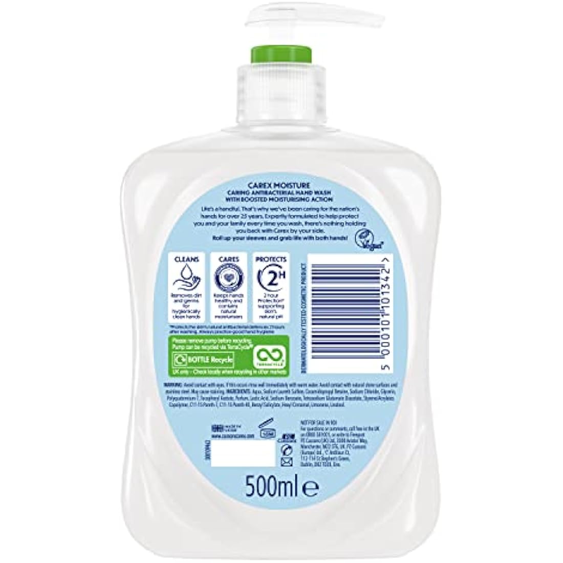 Carex 2 Hour Protection Antibacterial Moisture Hand Wash, Boosted Moisturising Action, Added Vitamin E for Soft Hands, Bulk Buy, Pack of 6 x 500 ml