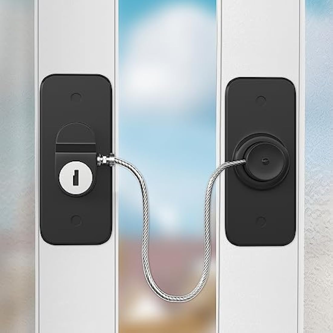 Window Safety Lock Black AOSITE 2 Packs Versatile Window Restrictor Self Adhesive for UPVC No Drilling Window Locks, Refrigerator Lock with Key Child Pet Child Safety Cable Lock for Childproof