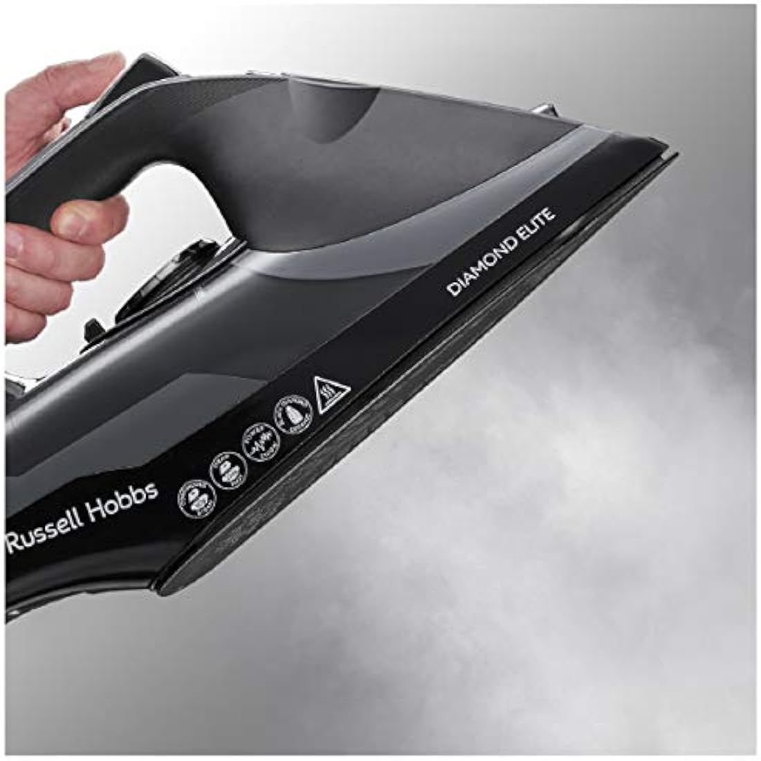 Russell Hobbs Diamond Elite Steam Iron, Black Diamond soleplate, 220g Steam Shot, 50g Continuous steam, 350ml Water Tank, Anti-calc & Anti-drip function, Vertical Steam, 3m Cord, 3100W, 27000