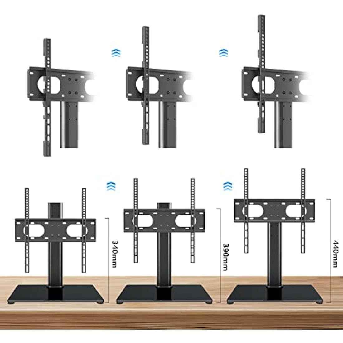 Suptek Universal TV Stands, Table Top TV Stand, Pedestal TV Stand for Most 17"-55" Screens, Height Adjustable TV Base Stand with Tempered Glass Base and Wire Management, Hold up to 40kg, VESA 75/400mm