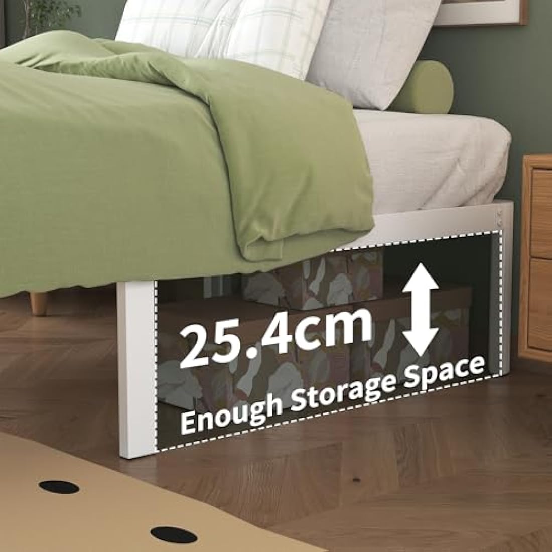 Lutown Teen 3ft Single Bed Frame with Rounded Corner Legs, Heavy Duty White Metal Bed Frame with Steel Slats Support, 30 cm High, Noise Free, Easy Assembly