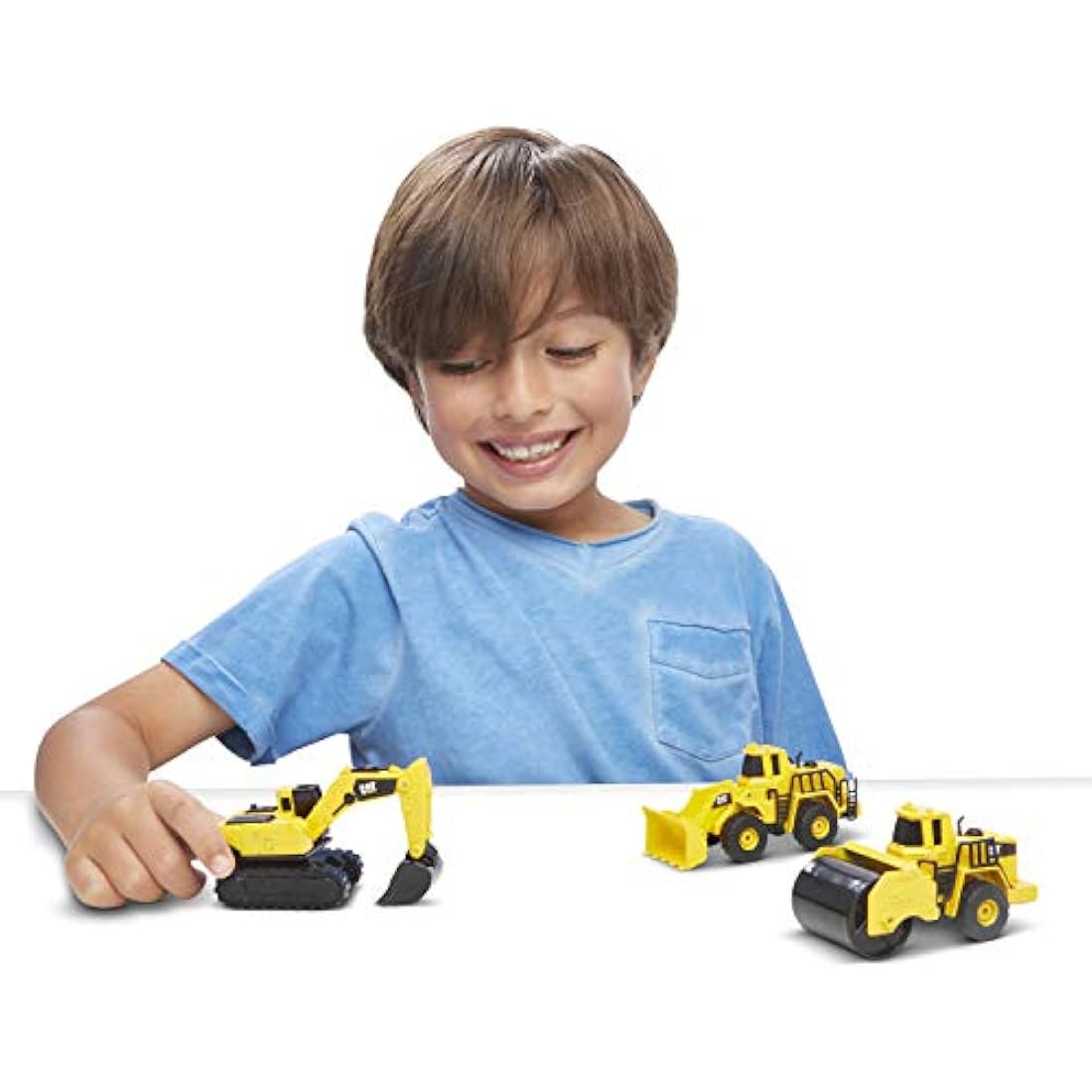 CAT Construction Toys, Die Cast Metal 3 Pack Vehicles - Wheel Loader, Excavator & Steam Roller Toy Set with Moving Parts, Push-Powered, Heavy-Duty Metal, Kids Ages 3 +