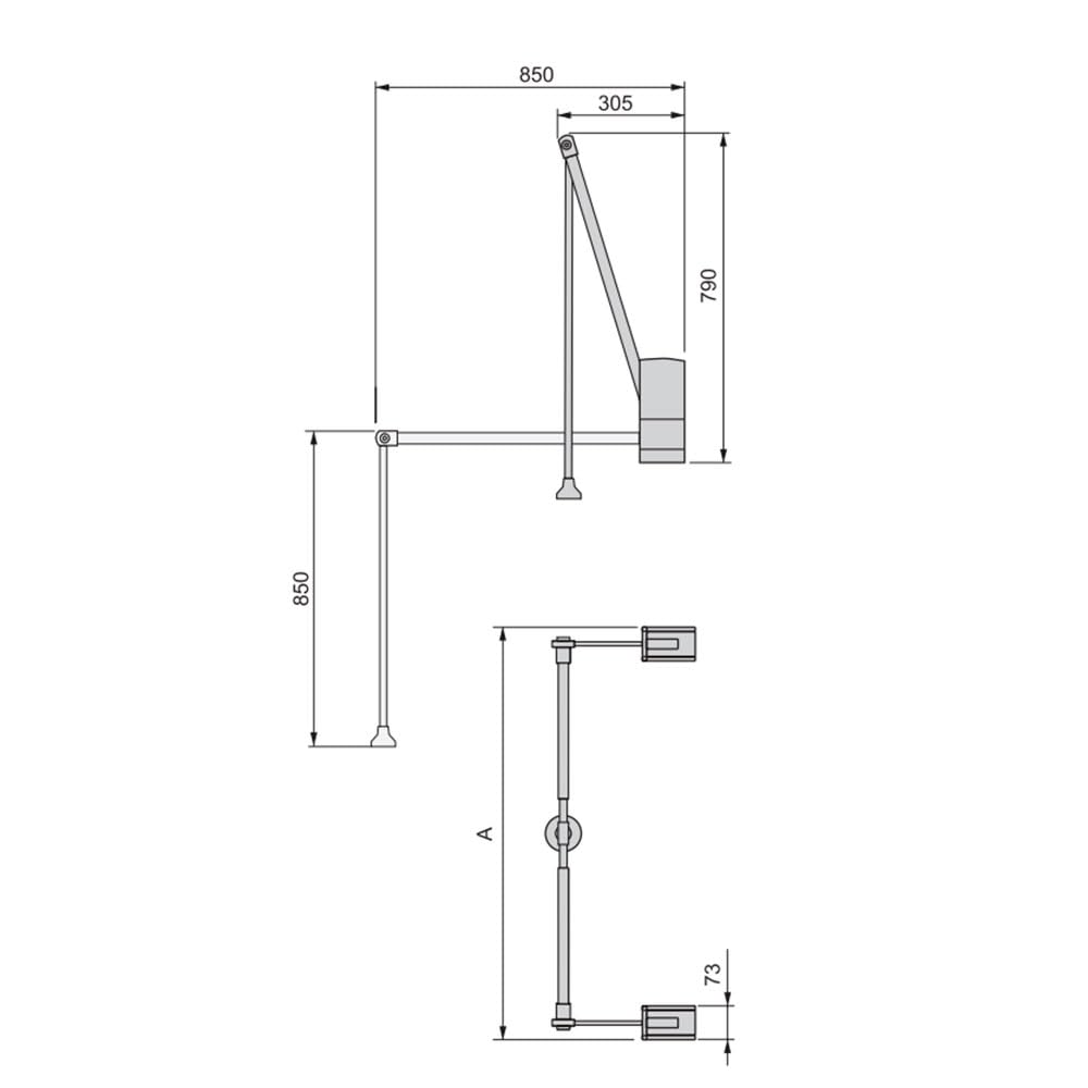 Emuca - Hang pull down wardrobe rail lift wall-mounted, pull down wardrobe rail lift, adjustable width 600-83mm (23,6-32,6 inch), Chrome plated, Steel