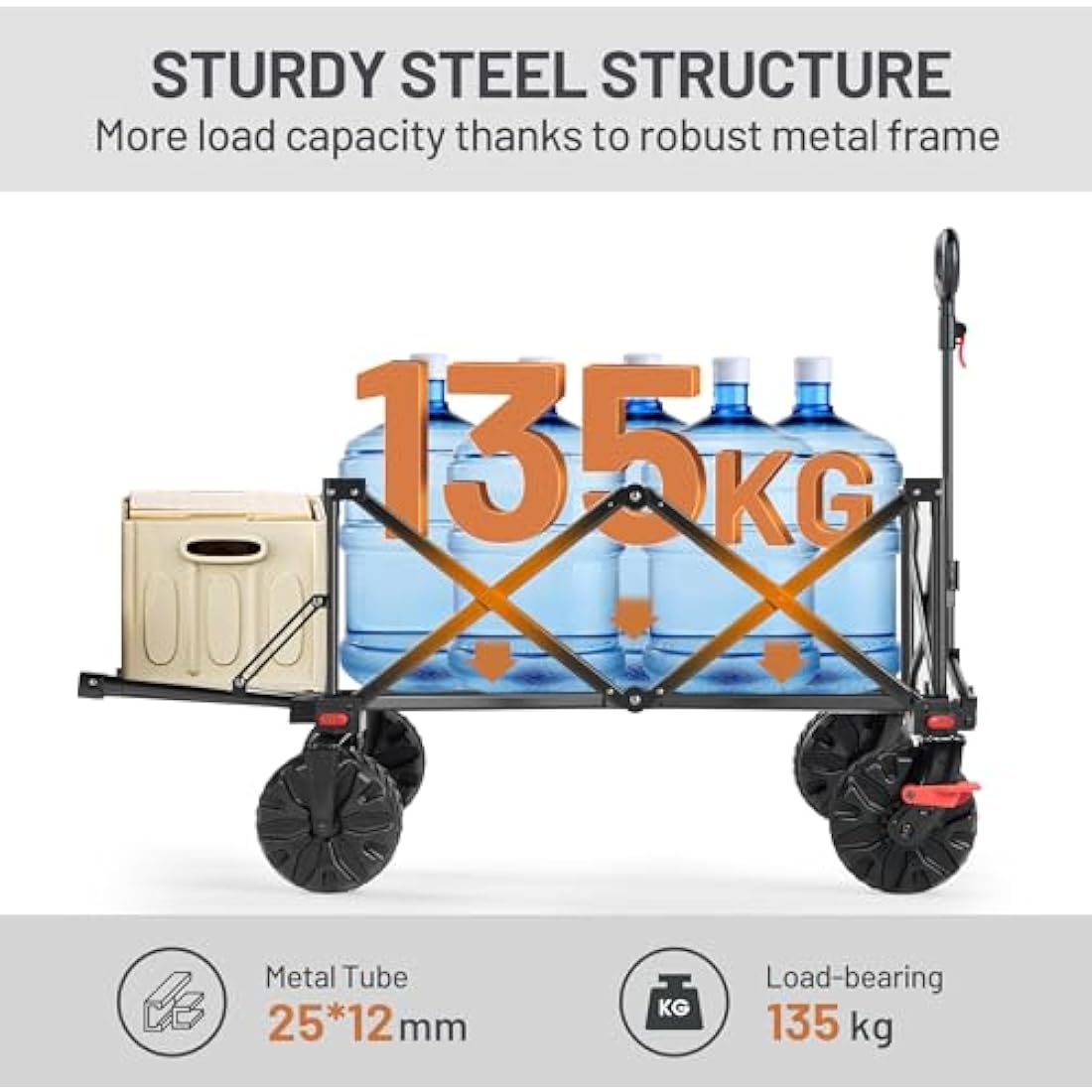TIMBER RIDGE Festival Trolley 300L with Brakes, Folding Beach Trolley Cart with Tailgate, 135kg Collapsible Wagon Detachable Wide Wheels & Adjustable Handle for Outdoor Camping Garden, Black