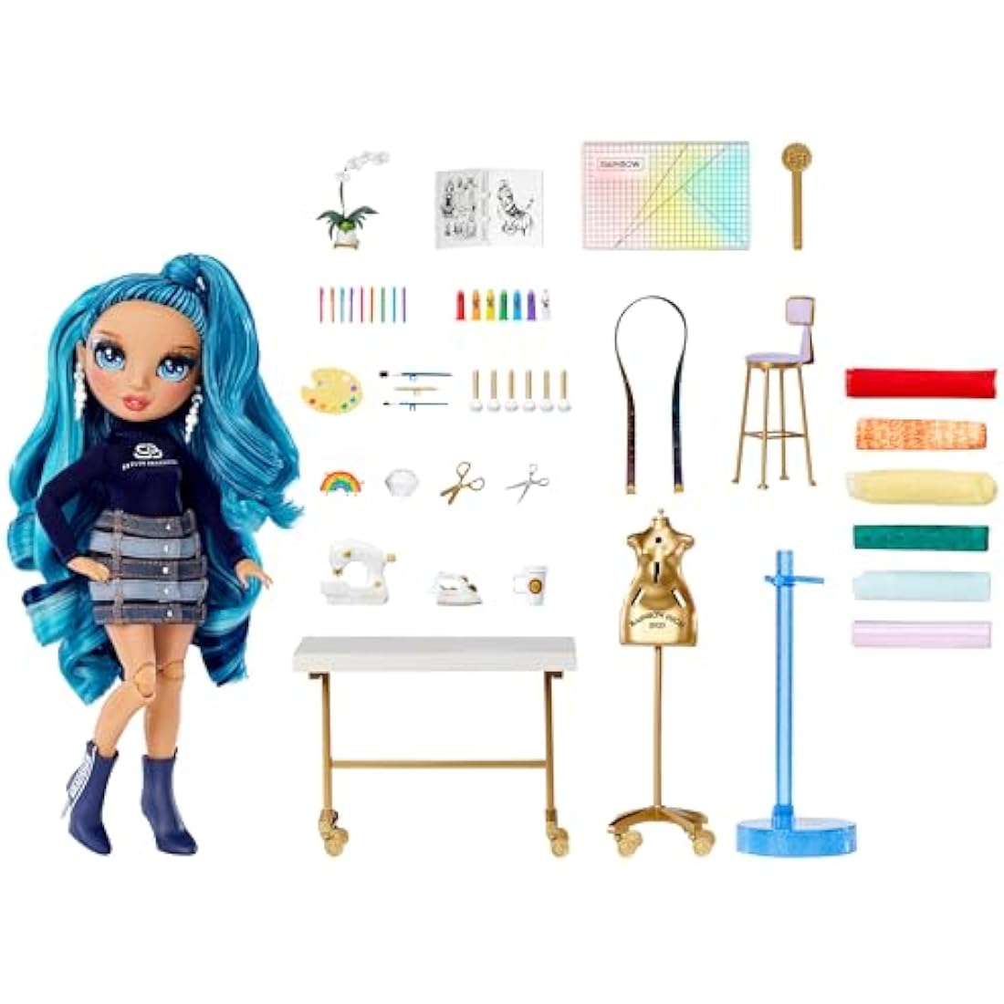 Rainbow High Dream & Design Fashion Studio Playset - Fashion Design Playset with Blue Skyler Bradshaw Doll and Easy No-Sew Fashion Kit - Ideal for Kids Ages 4-12 and Collectors
