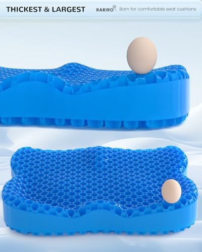 Gel Seat Cushion, Pressure Cushion 2025 Double-Structure Ergonomics Honeycomb Office Chair Soft Sitter Desk Chair Coccyx Sciatica Cushion for Long Sitting Kayak Wheelchair Car Seat Cushions Blue