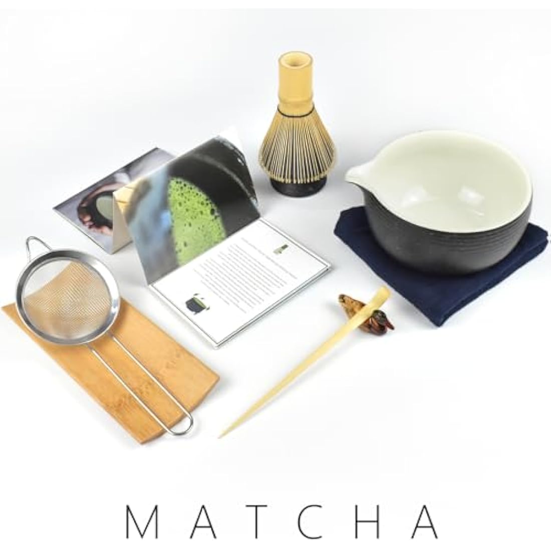 Artcome Bluestone Glaze Matcha Kit for Japanese Tea Ceremony, Bowl with Pouring Spout, Whisk, Tea Scoop, Matcha Powder Strainer, Matcha Tea Set For Making Usucha, Koicha and Matcha Latte (8 PCS)