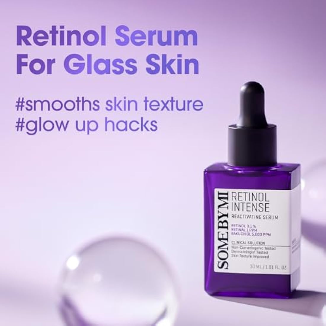 SOME BY MI Retinol Intense Reactivating Serum 50 ml – Retinol Bakuchiol & Niacinamide Serum for Anti‑Aging & Pore Minimizer– Vegan Glass Skin Korean Skincare with Hyaluronic Acid Hydration