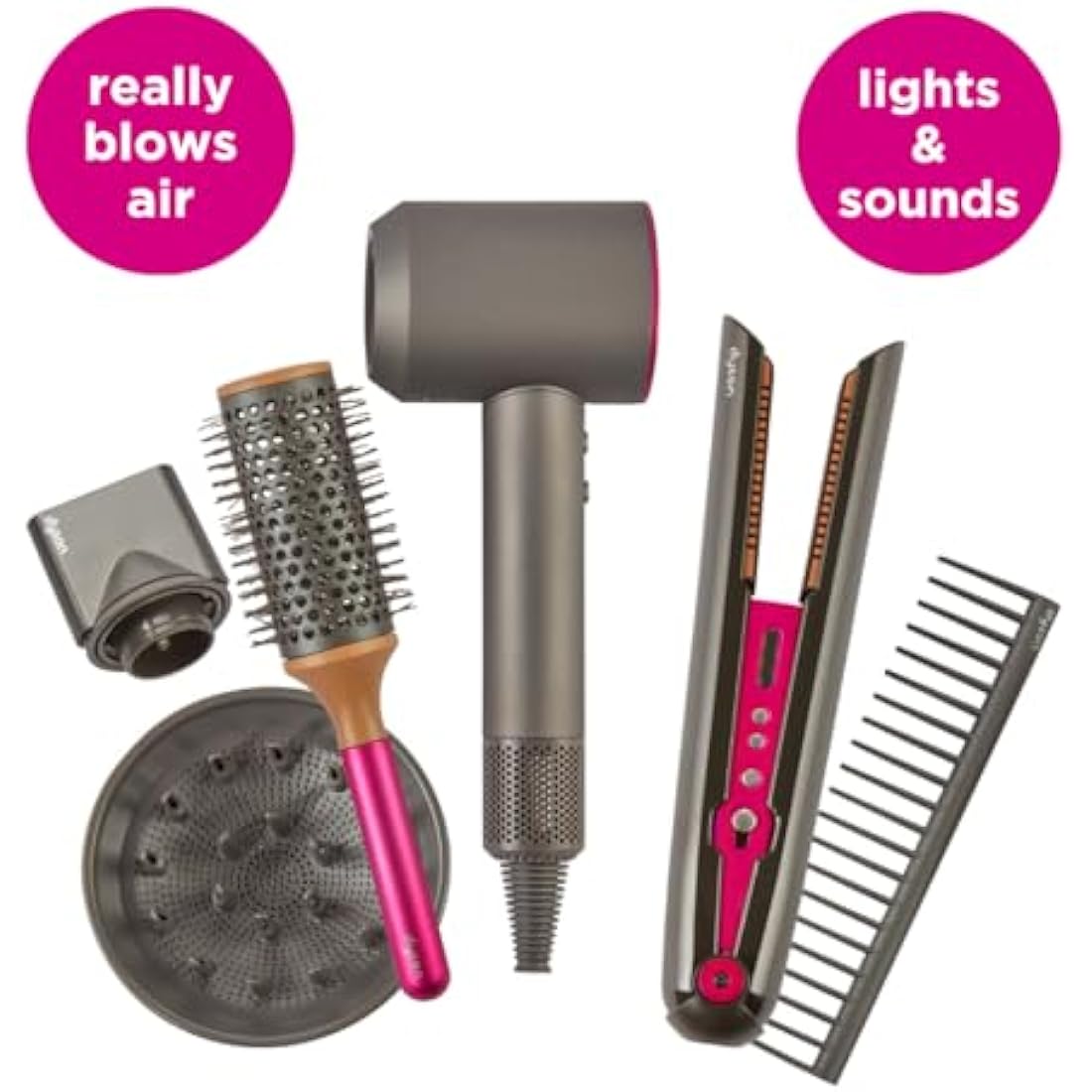 Casdon Dyson Toys. Supersonic and Corrale Deluxe Styling Set. Toy Straightener and Hairdryer with Real Function. Features Interactive Lights and Sounds. For Children Aged 3+
