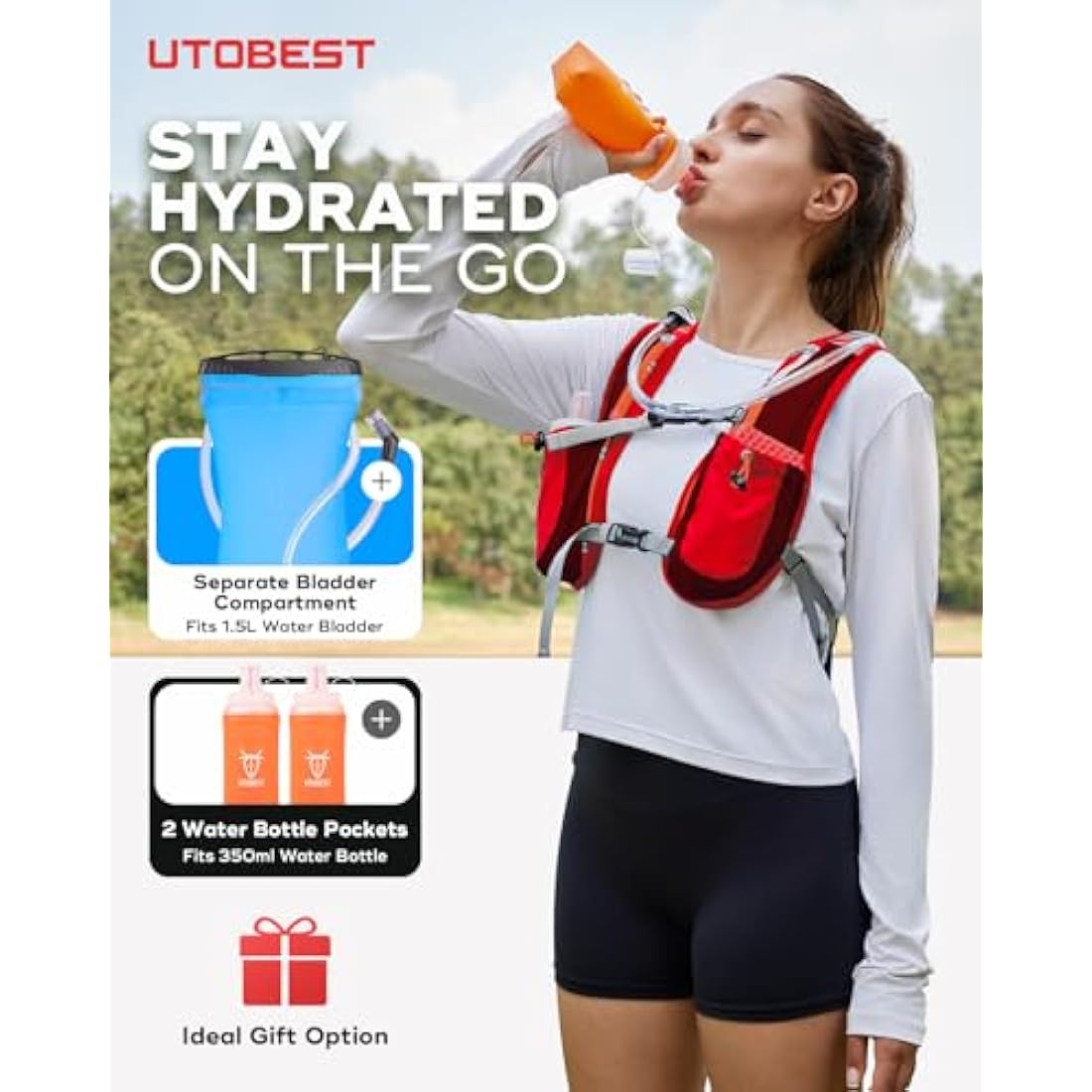 UTOBEST Running Vest Running Backpacks Lightweight Functional Hydration Pack 5L, with 1.5L Hydration Bladder