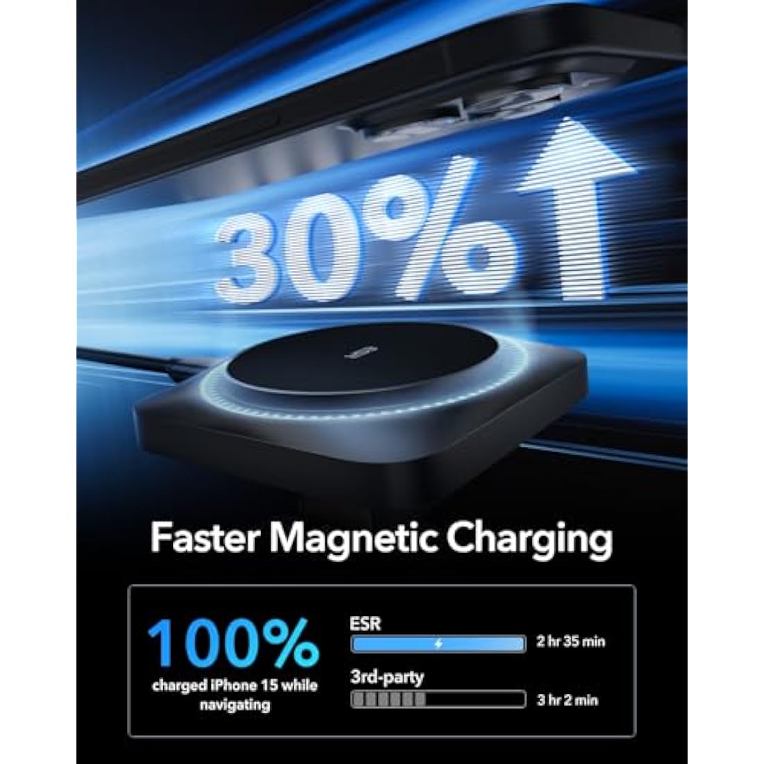 ESR for 15W MagSafe Car Mount Charger - CryoBoost Phone Cooling Faster Charging, Air Vent/Dashboard Magnetic Wireless Car Charger for iPhone 16 15 14 13 12 Pro Max Plus Mini, S25, MagSafe Accessories