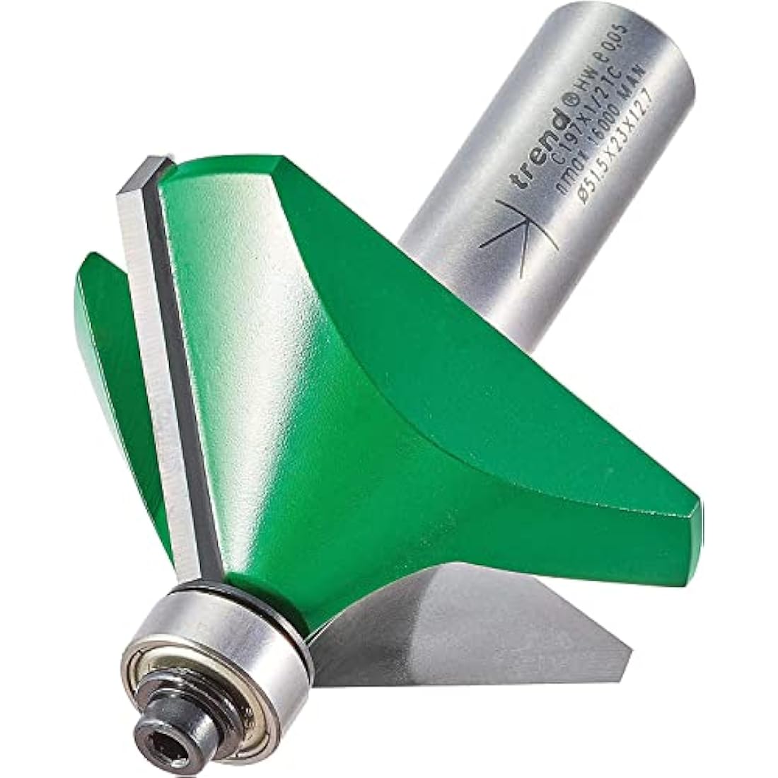 Trend CraftPro Chamfer Router Cutter Bit, 1/2 Inch Shank, 51mm Cut Diameter & 45 Degree V Groove, Tungsten Carbide Tipped, C197X1/2TC, Silver